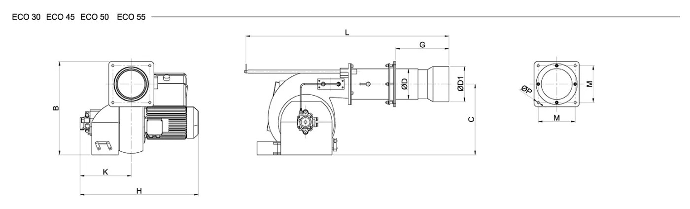 Горелки дизельные двухступенчатые размеры