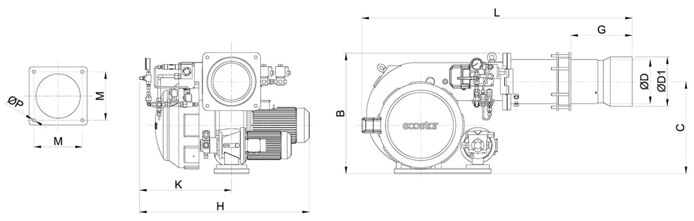 Дизельные горелки NG размеры