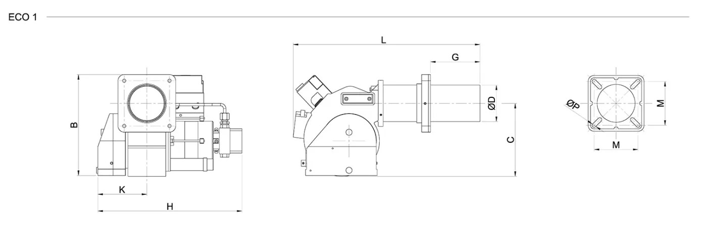Горелки дизельные одноступенчатые размеры