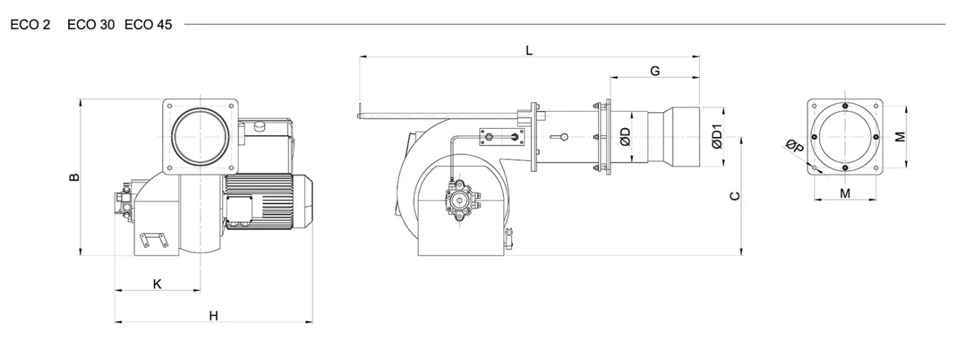 Горелки дизельные одноступенчатые размеры