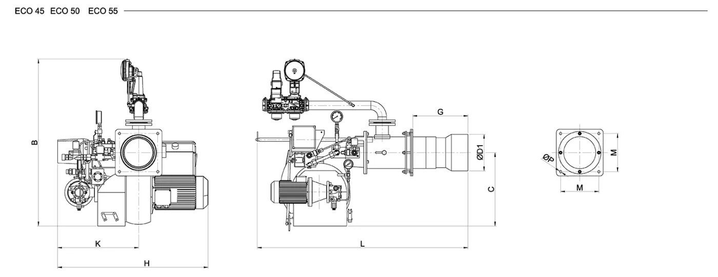 Газодизельные модуляционные горелки размеры