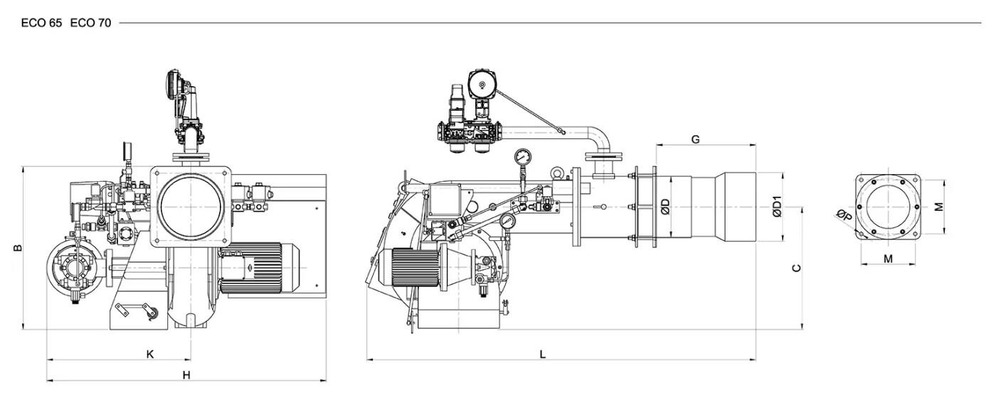 Газодизельные модуляционные горелки размеры