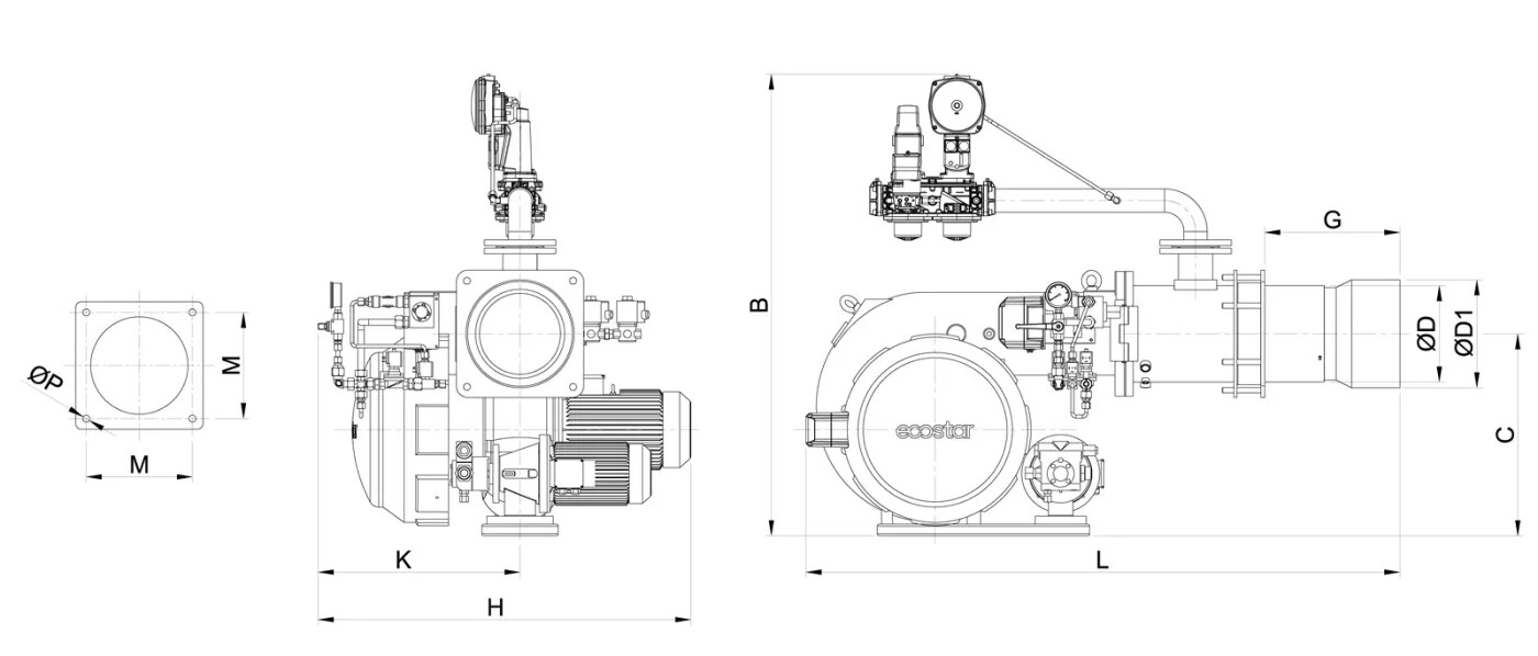 Газодизельные горелки NG размеры