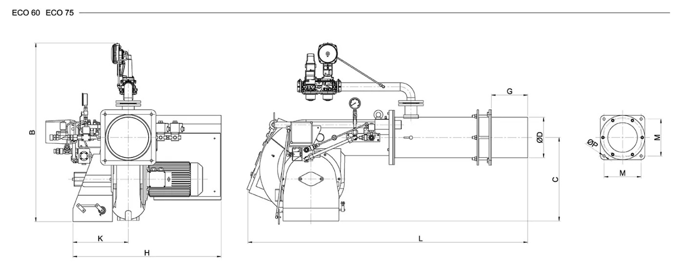 Газомазутные модуляционные горелки размеры