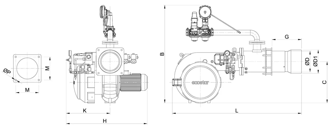 Газомазутные горелки NG размеры